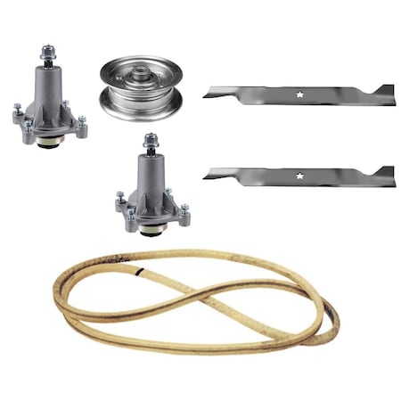 Aic Replacement Parts Deck Rebuild Kit Fits AYP Mowers - Blades-Spindles-Pulley-Belt 177968-BLADEBELT&SPINDLEASS